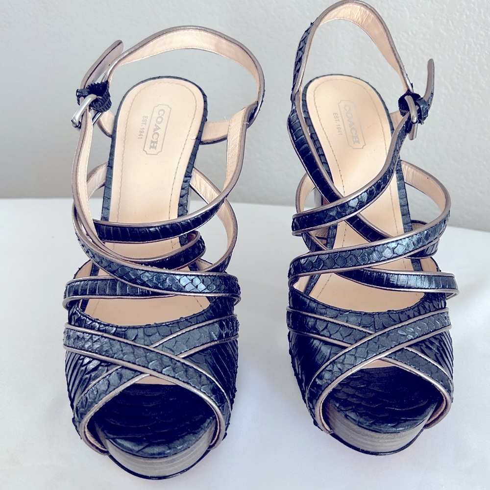Coach Aligator textured Strappy Platforms